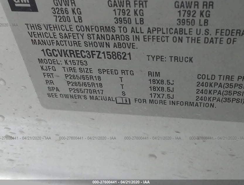 1GCVKREC3FZ158621