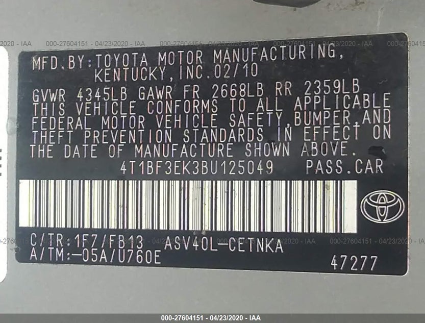 4T1BF3EK3BU125049