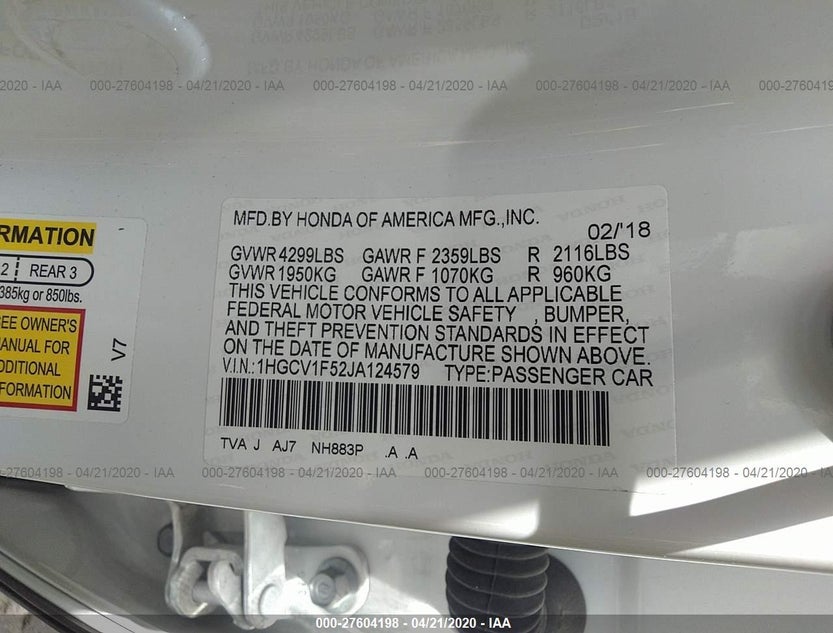 1HGCV1F52JA124579