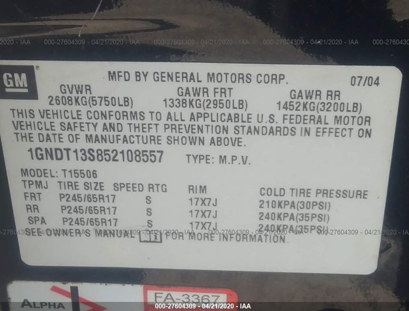 1GNDT13S852108557