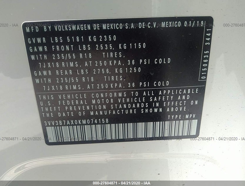 3VV3B7AX0KM074158
