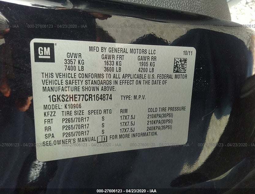 1GKS2HE77CR164874
