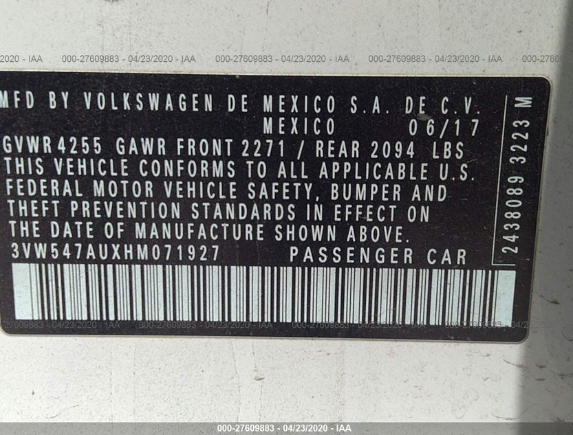 3VW547AUXHM071927