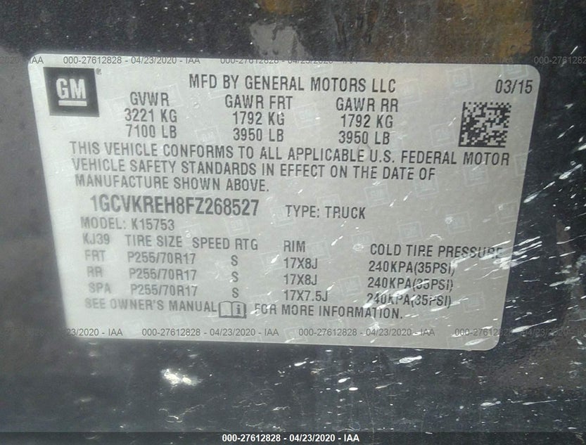 1GCVKREH8FZ268527