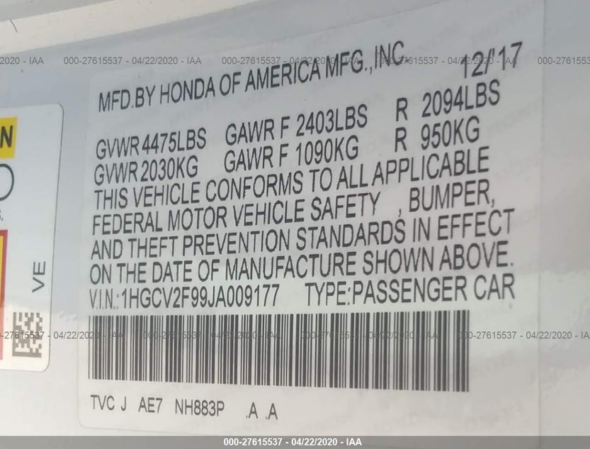 1HGCV2F99JA009177
