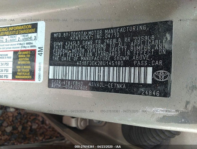 4T1BF3EK2BU145180
