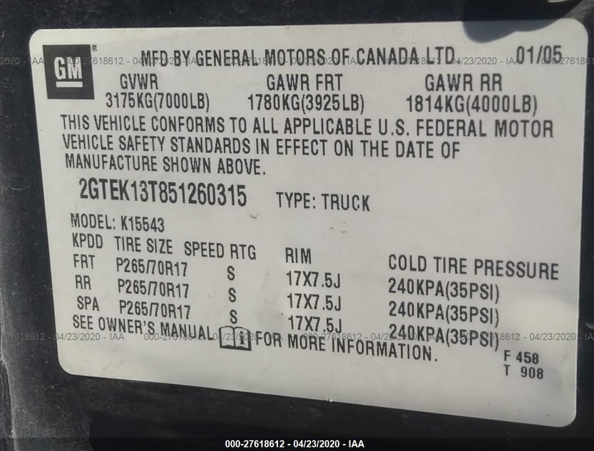 2GTEK13T851260315