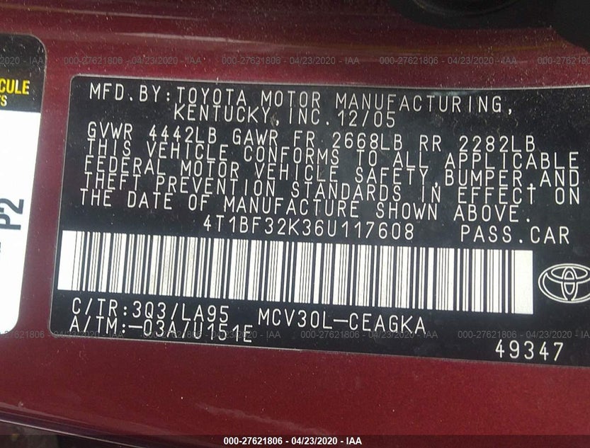 4T1BF32K36U117608