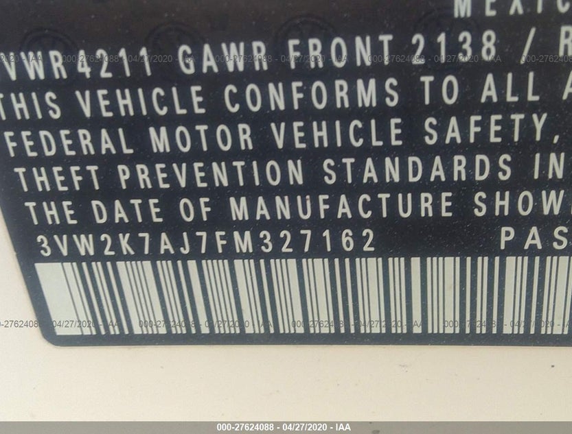3VW2K7AJ7FM327162