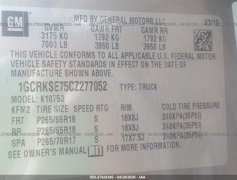 1GCRKSE75CZ277052