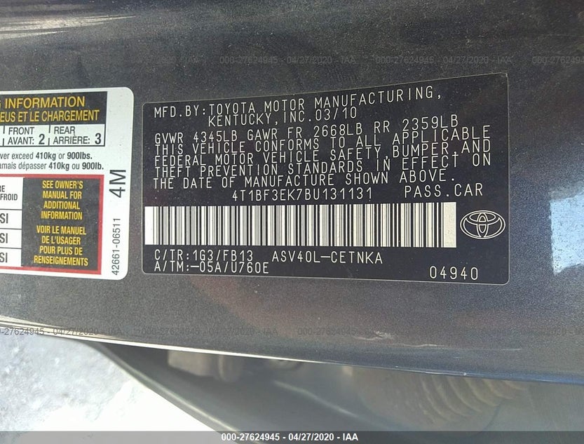 4T1BF3EK7BU131131