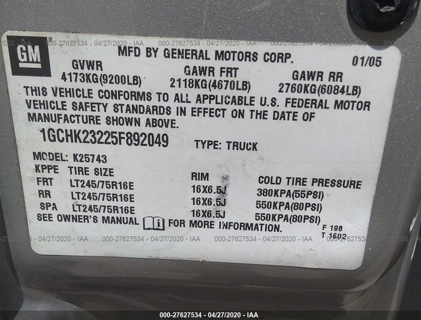 1GCHK23225F892049