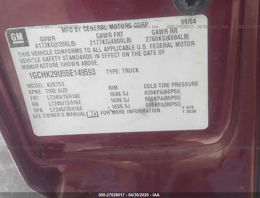 1GCHK29U55E149593