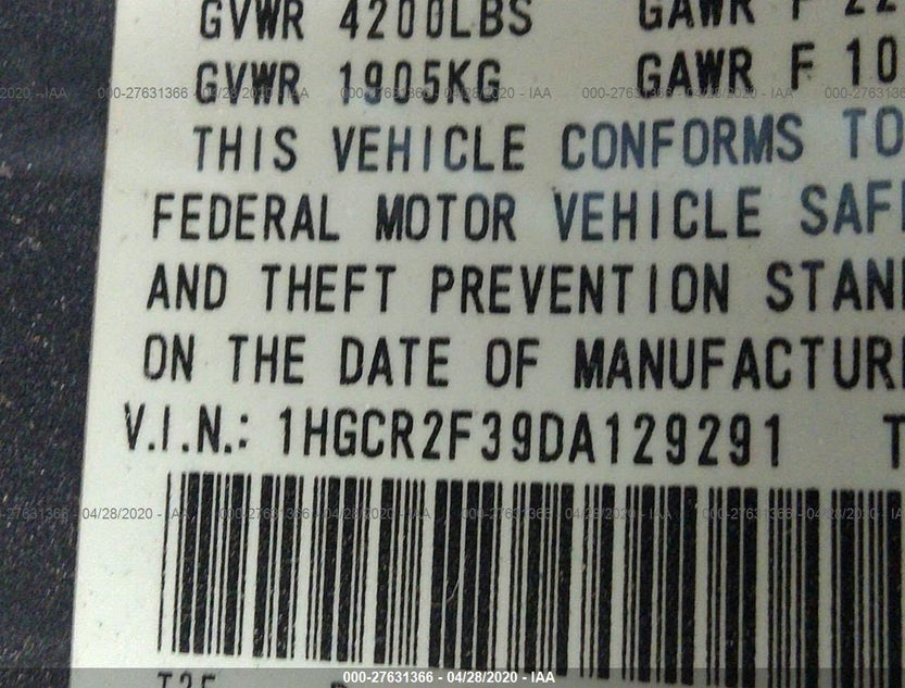 1HGCR2F39DA129291