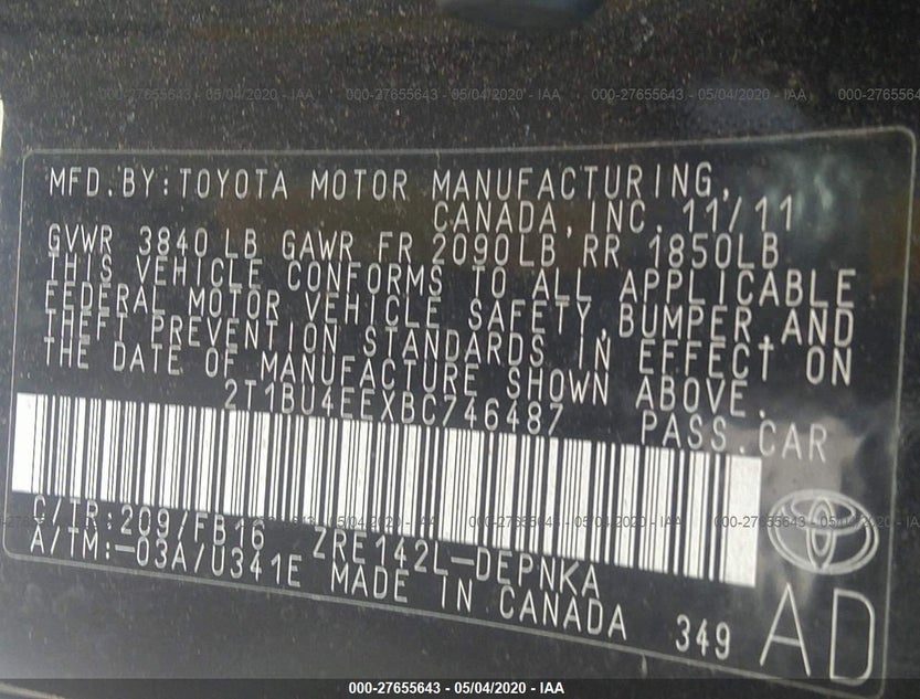 2T1BU4EEXBC746487