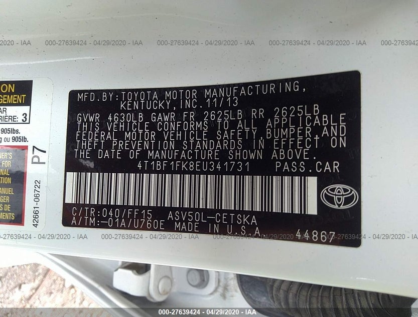 4T1BF1FK8EU341731