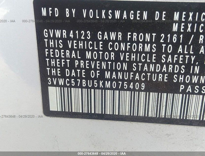 3VWC57BU5KM075409