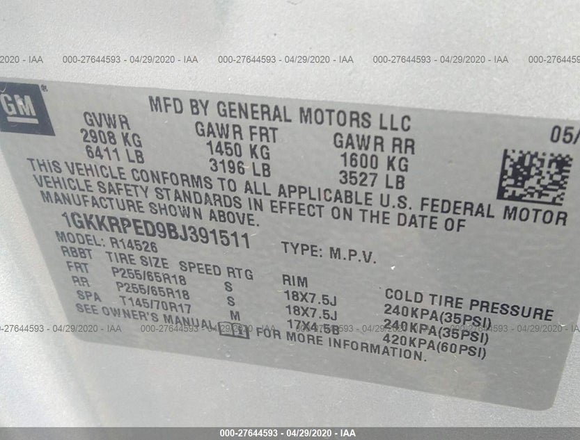 1GKKRPED9BJ391511