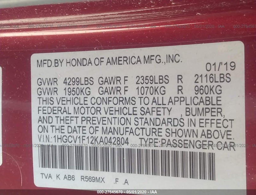 1HGCV1F12KA042804