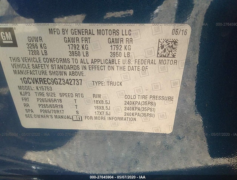 1GCVKREC9GZ342737