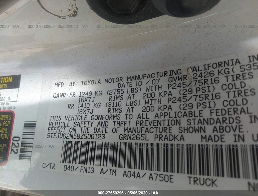 5TEJU62N58Z500123