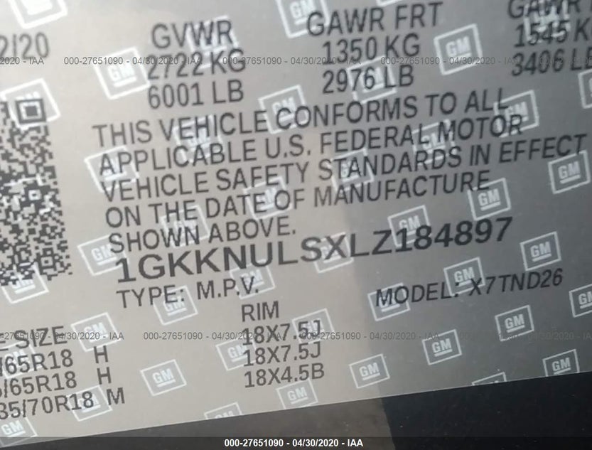1GKKNULSXLZ184897
