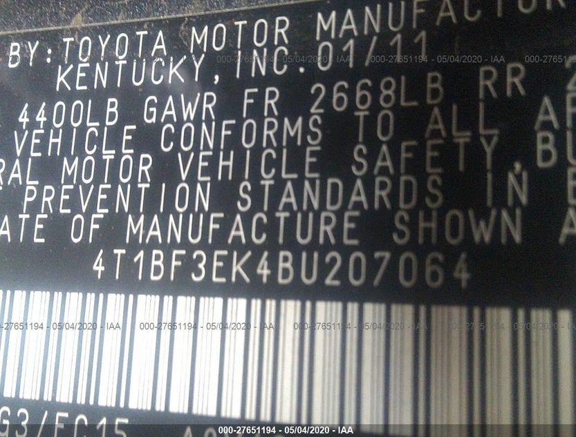 4T1BF3EK4BU207064