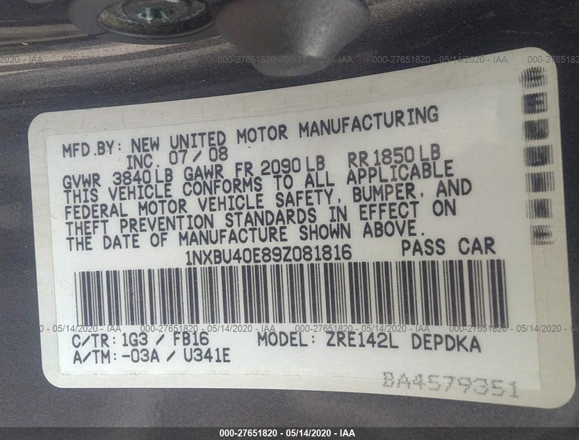 1NXBU40E89Z081816