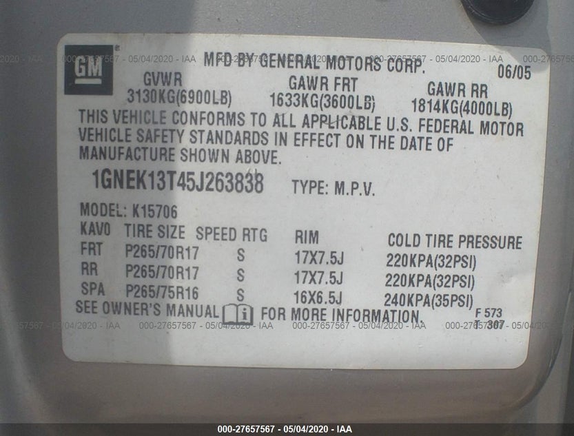1GNEK13T45J263838