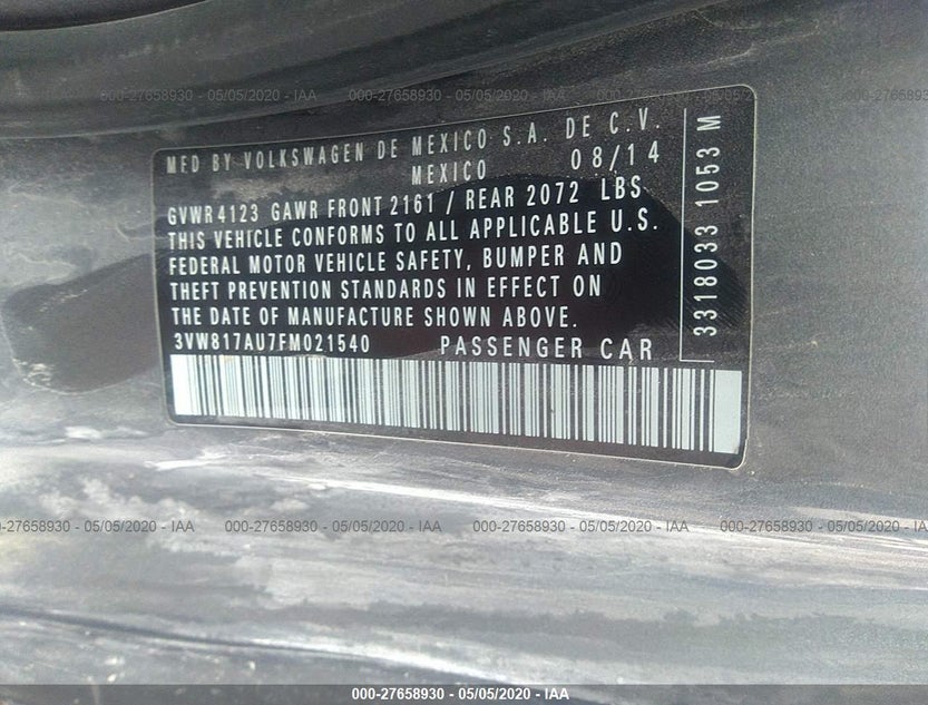 3VW817AU7FM021540