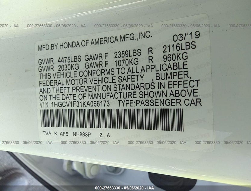 1HGCV1F31KA066173