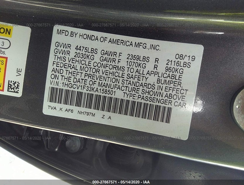 1HGCV1F33KA158501