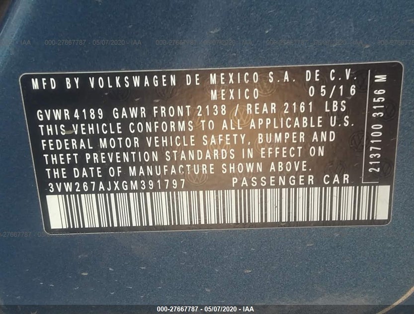 3VW267AJXGM391797