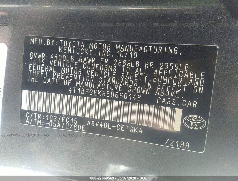 4T1BF3EK6BU660148