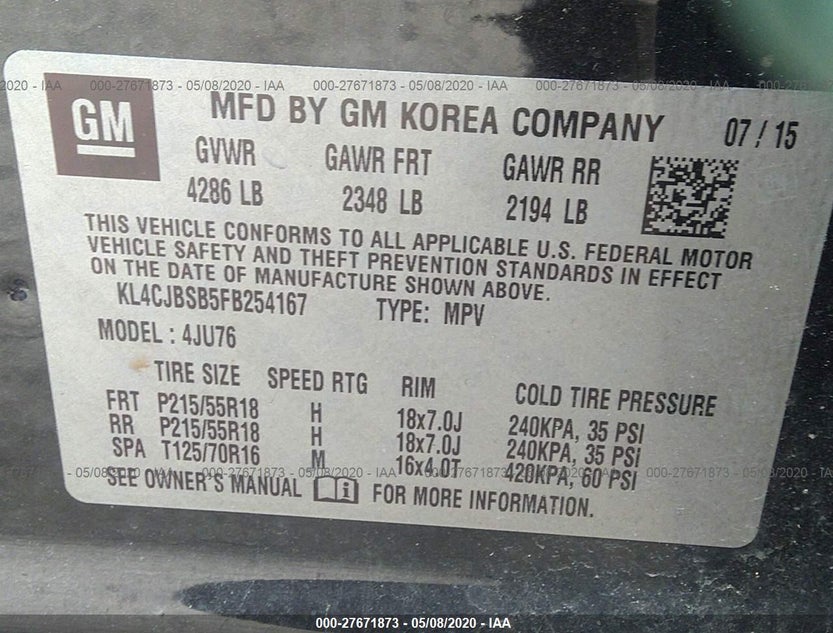 KL4CJBSB5FB254167