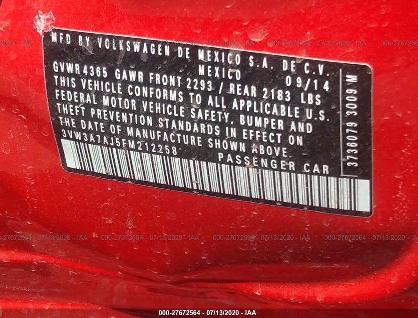 3VW3A7AJ5FM212258