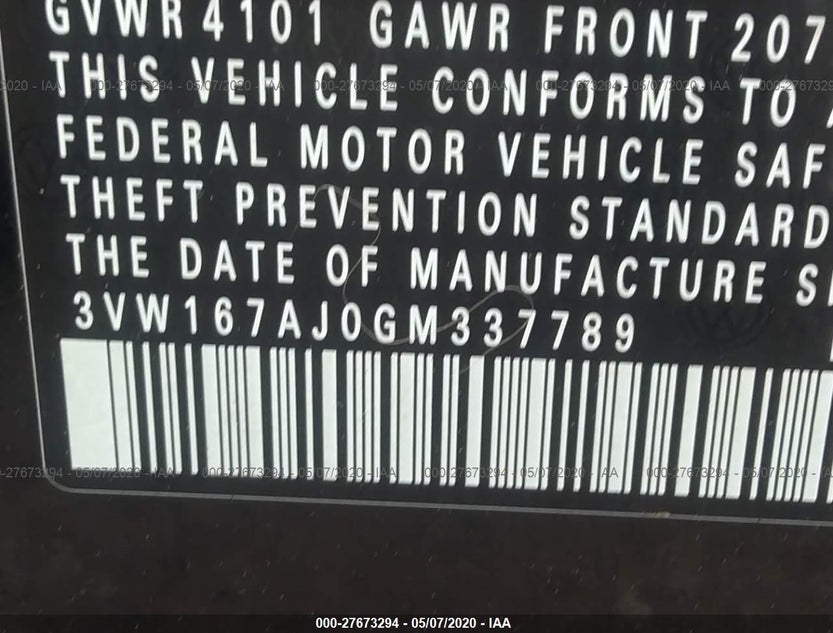 3VW167AJ0GM337789
