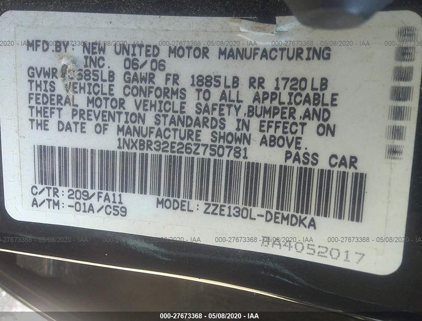 1NXBR32E26Z750781