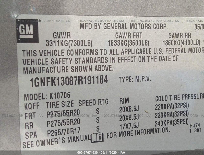 1GNFK13087R191184