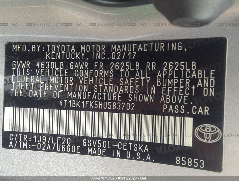 4T1BK1FK5HU583702