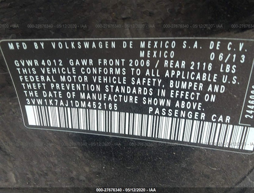 3VW1K7AJ1DM452165