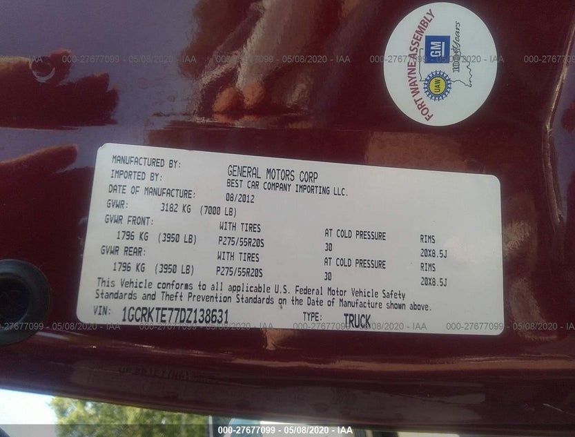 1GCRKTE77DZ138631