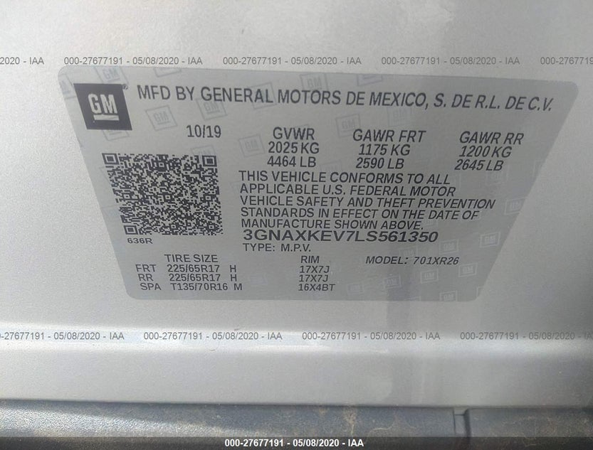 3GNAXKEV7LS561350