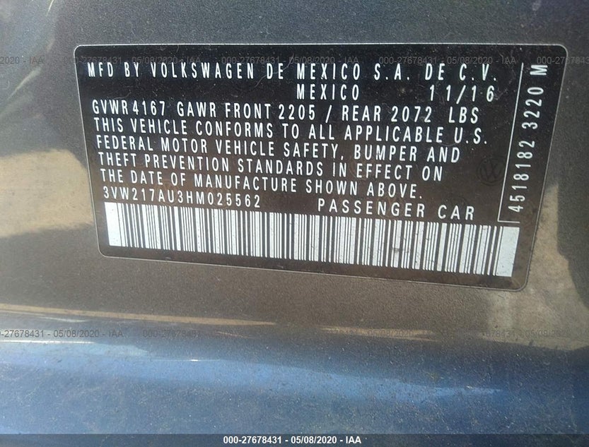 3VW217AU3HM025562