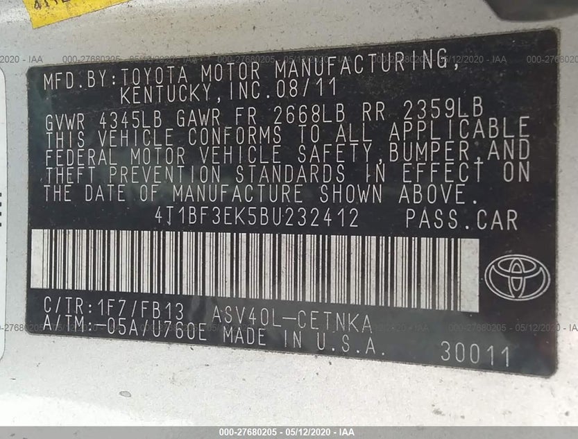 4T1BF3EK5BU232412