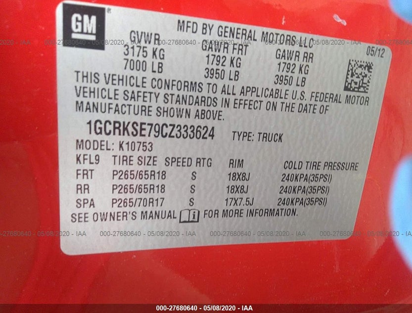 1GCRKSE79CZ333624
