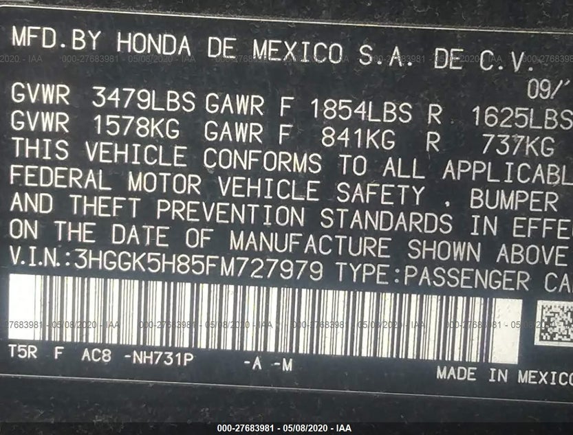 3HGGK5H85FM727979