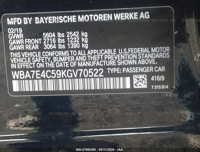 WBA7E4C59KGV70522