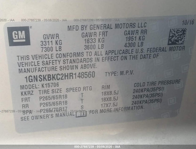1GNSKBKC2HR148560