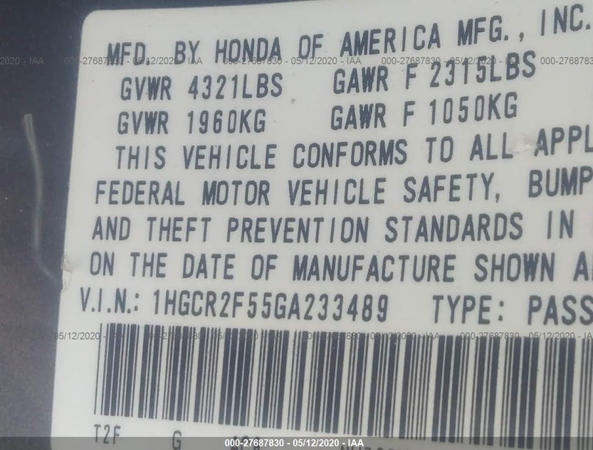 1HGCR2F55GA233489
